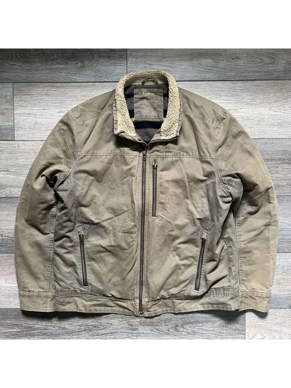 L.L.Bean Men's L Pine Ridge Field Jacket Sherpa Collar Wool Lined Canvas